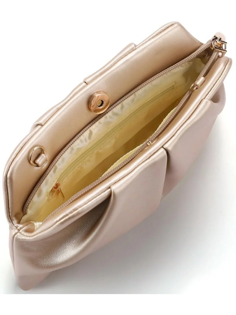 Women's Rose Gold Pleated Pu Clutch Purse For Dressy With Chain Formal Handbag